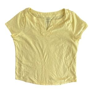Talbots Top Shirt Plus Size X Yellow Short Sleeve Cotton V-Neck Lace Puff Trim